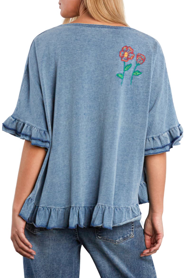 Floral & Heart Ruffle T-Shirt, Alternate, color, DENIM WASH
