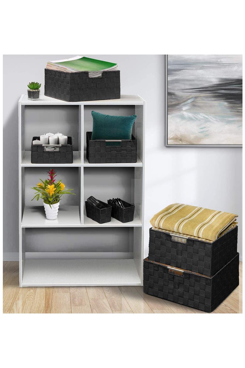 7-Piece Basket Woven Storage Box Set, Alternate, color, BLACK