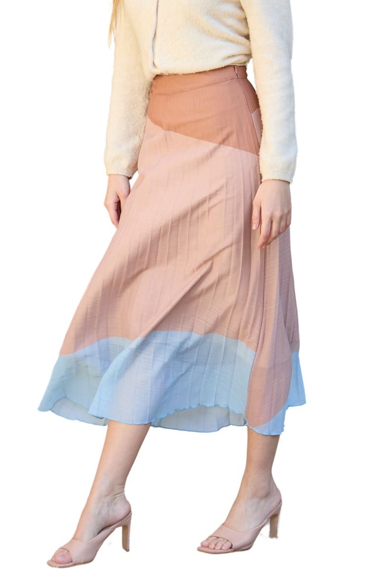 Ladbarn Colour Block Pleated Maxi Skirt, Main, color, Orange