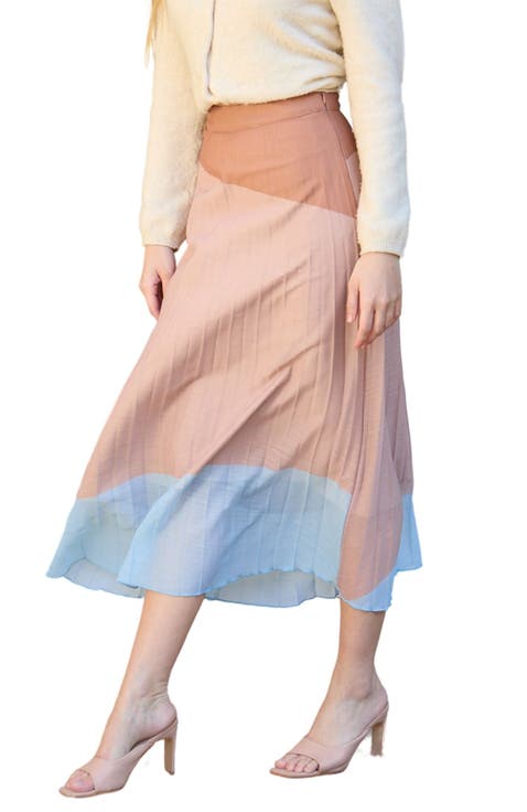 Ladbarn Colour Block Pleated Maxi Skirt