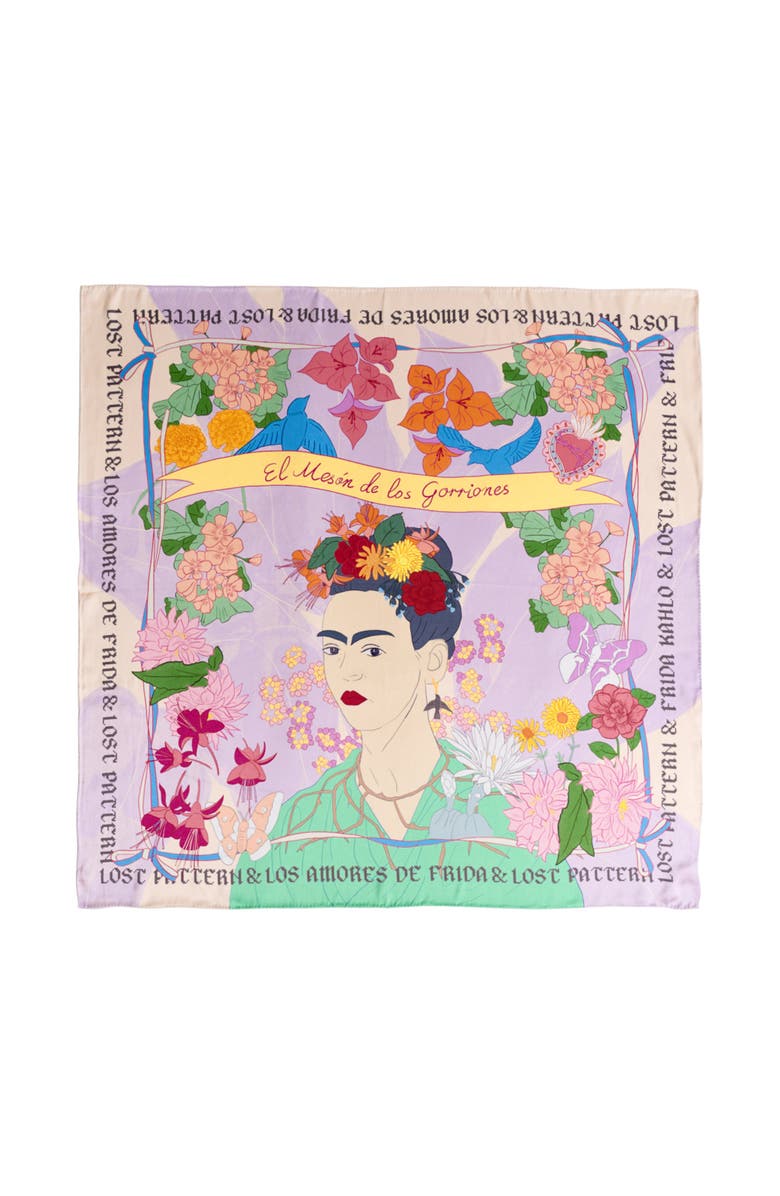 Lost Pattern FRIDA x LOST PATTERN "Los Amores de Frida" Large Silk Scarf, Main, color, Pink & Purple