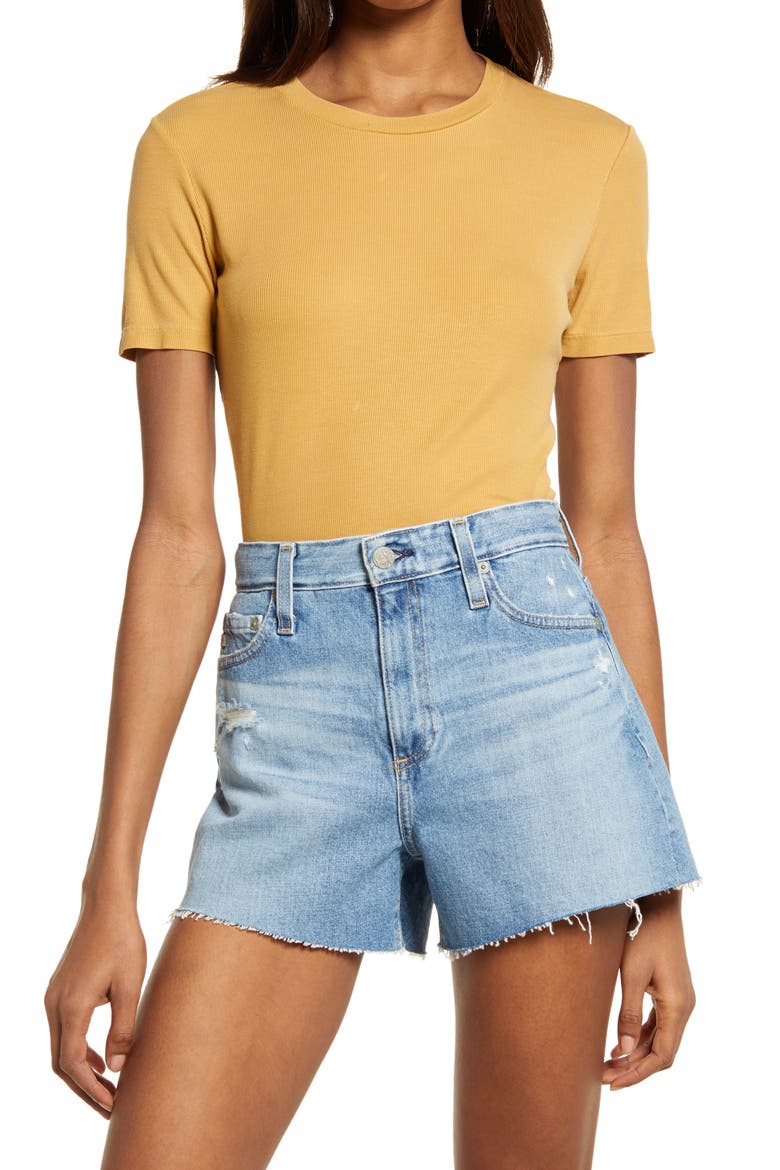 Women's Gray Boy Ribbed T-Shirt, Main, color, MOCHA CREAM