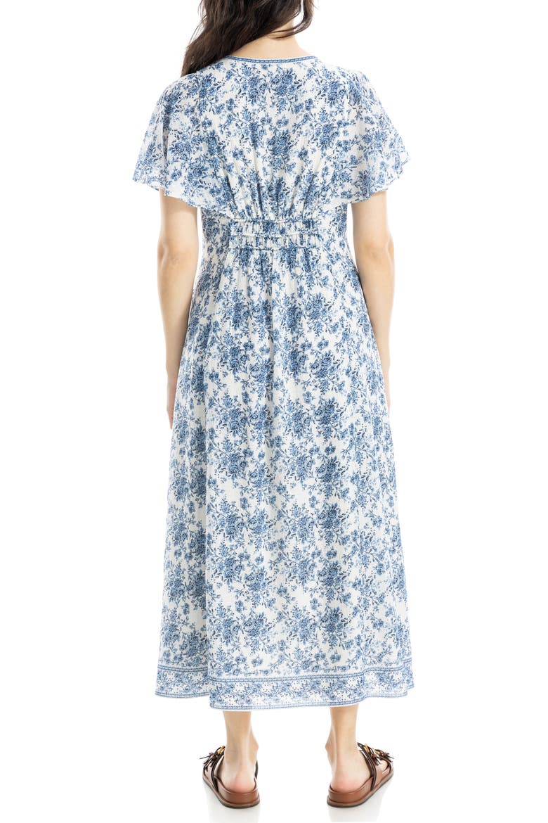 Floral Flutter Sleeve Maxi Dress, Alternate, color, CREAM/ DENIM ROSETTE