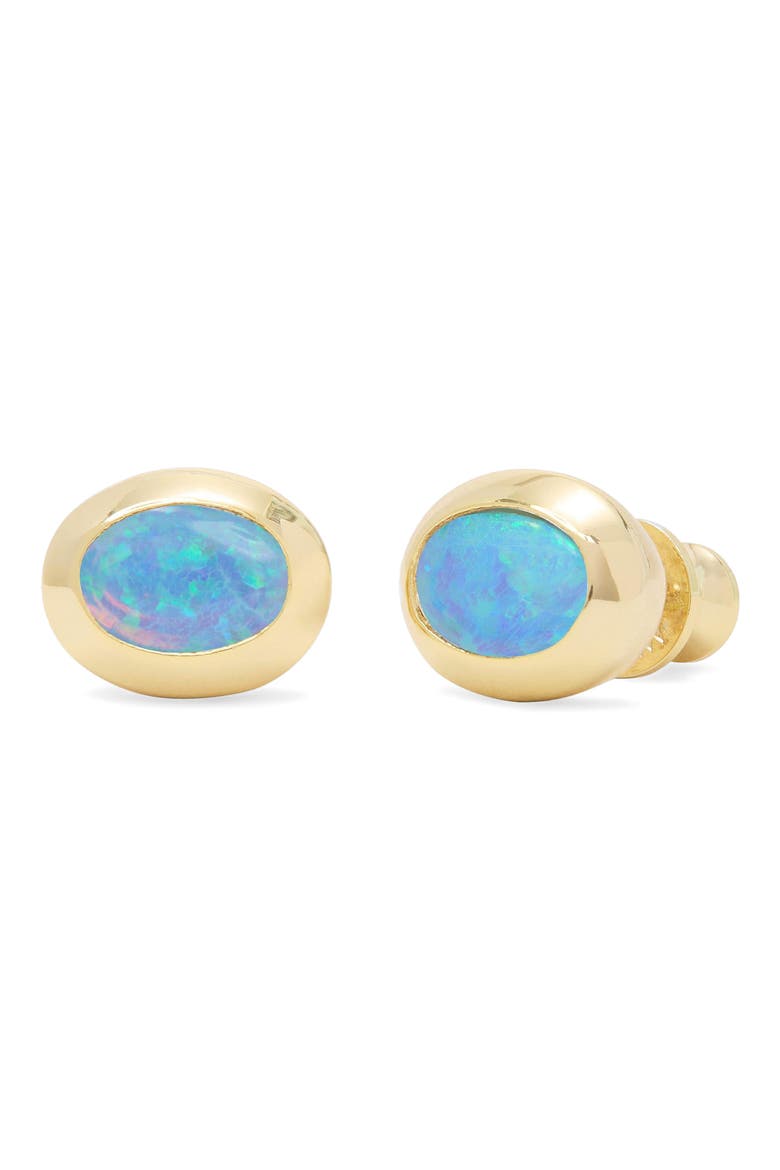 She's a Boss 8mm Simulated Opal Stud Earrings, Main, color, GOLD-BLUE OPAL