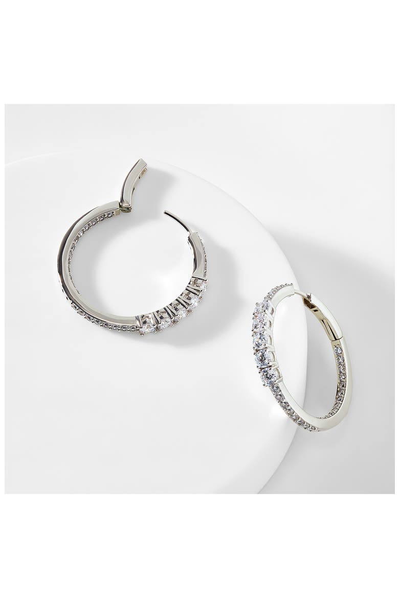 Love All Cubic Zirconia Medium Hoop Inside Out Earrings, Alternate, color, RHODIUM