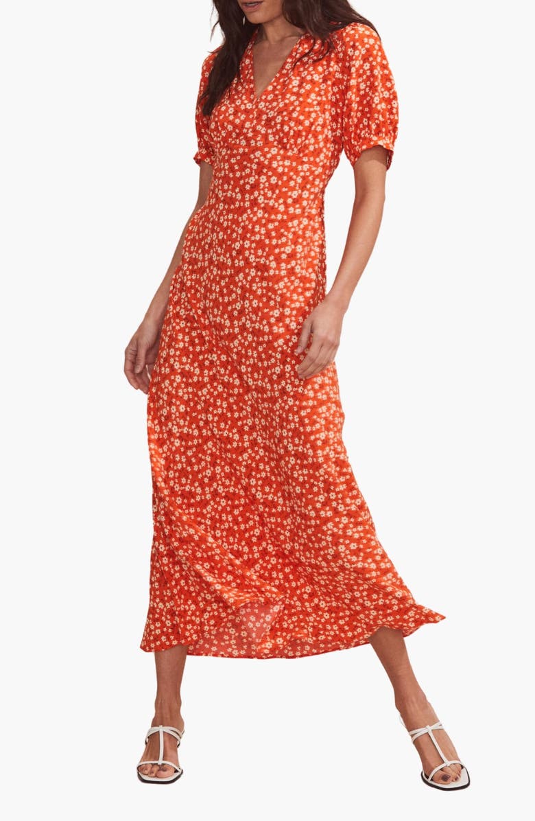 Ro&Zo Ditsy V-Neck Midi Dress, Alternate, color, Red