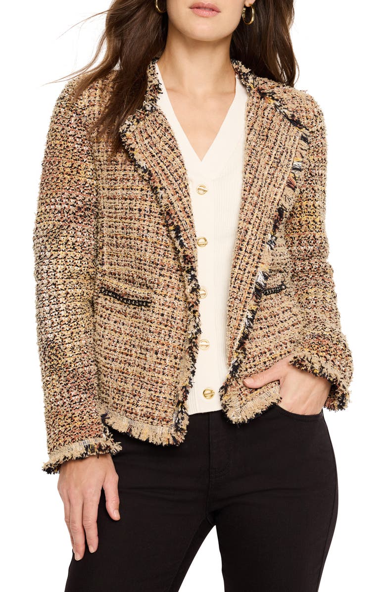 NIC+ZOE Chain Trim Fringe Knit Jacket, Main, color, Neutral Mix