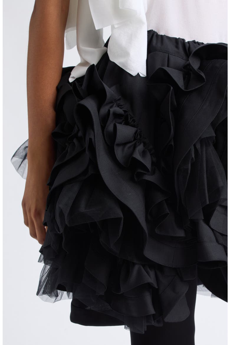 Ruffled Wool & Tulle Miniskirt, Alternate, color, BLACK