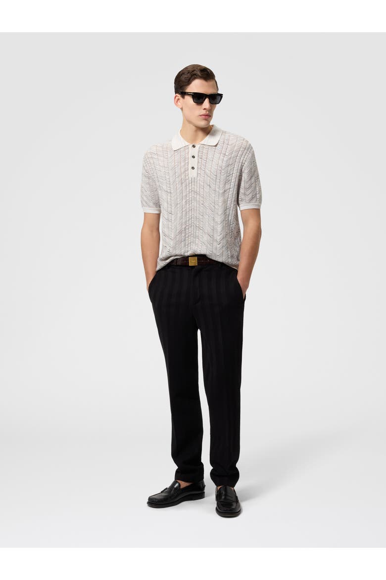 Openwork Knit Cotton And Viscose Polo Shirt, Alternate, color, White & Beige