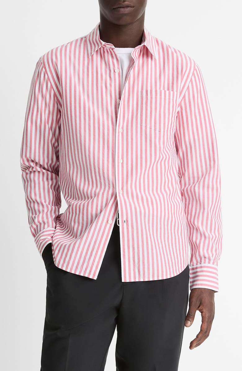 Vince Stripe Classic Fit Button-Up Shirt, Main, color, Coral Red/ Optic White