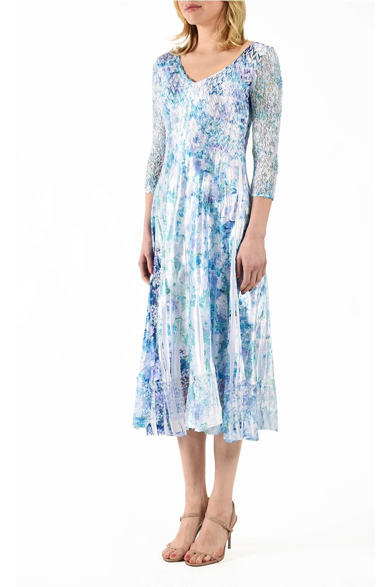 Tiny Rose Dress with Lace 3/4 Sleeve, Alternate, color, Cerulean vine