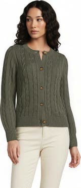 Lands' End Drifter Classic Cable Crew Neck Cardigan Sweater