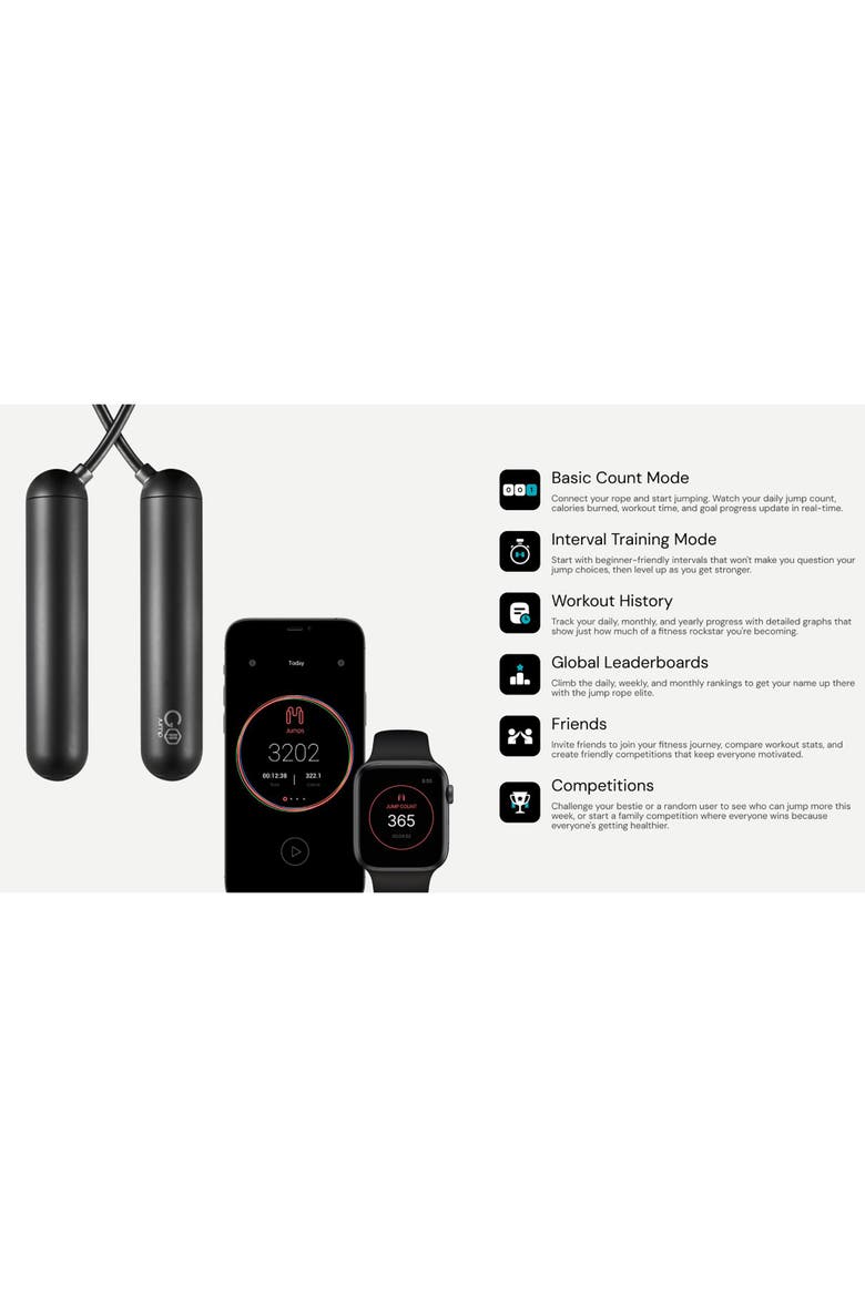 GoJump SmartRope App-Enabled Smart Jump Rope, Alternate, color, Black