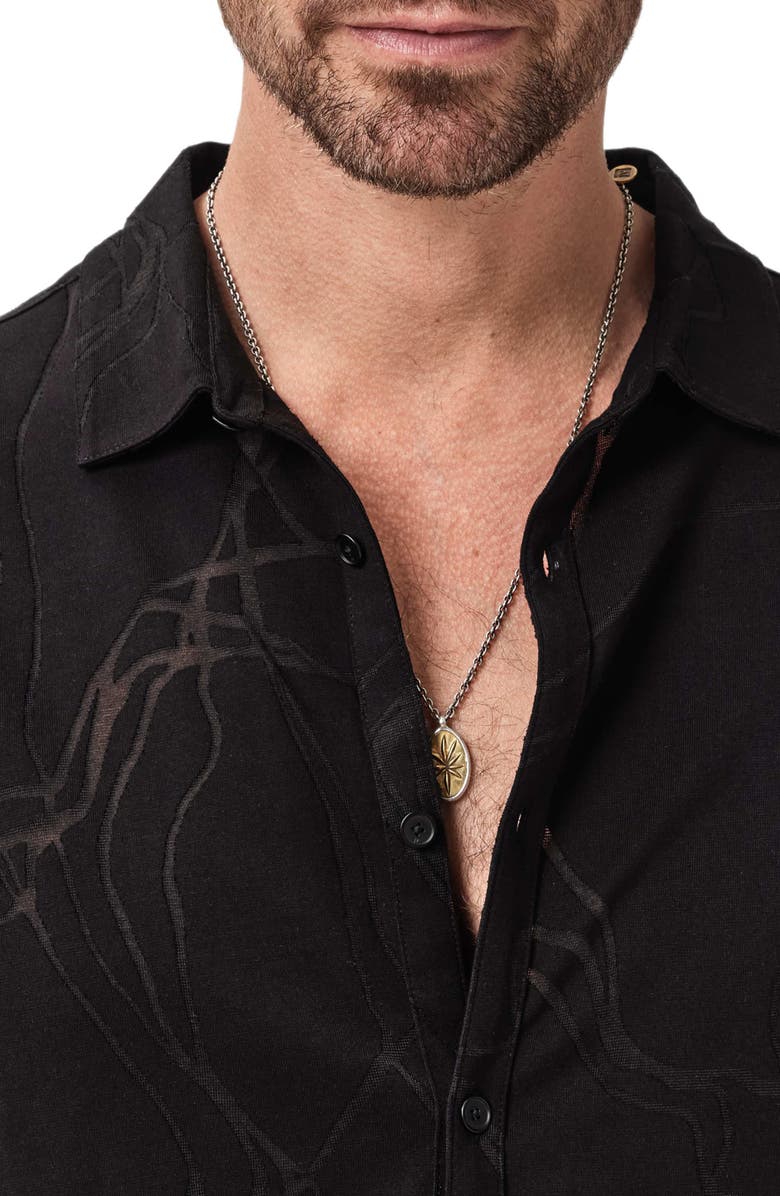 John Varvatos Elio Tangled Burnout Short Sleeve Button-Up Shirt, Alternate, color, Black