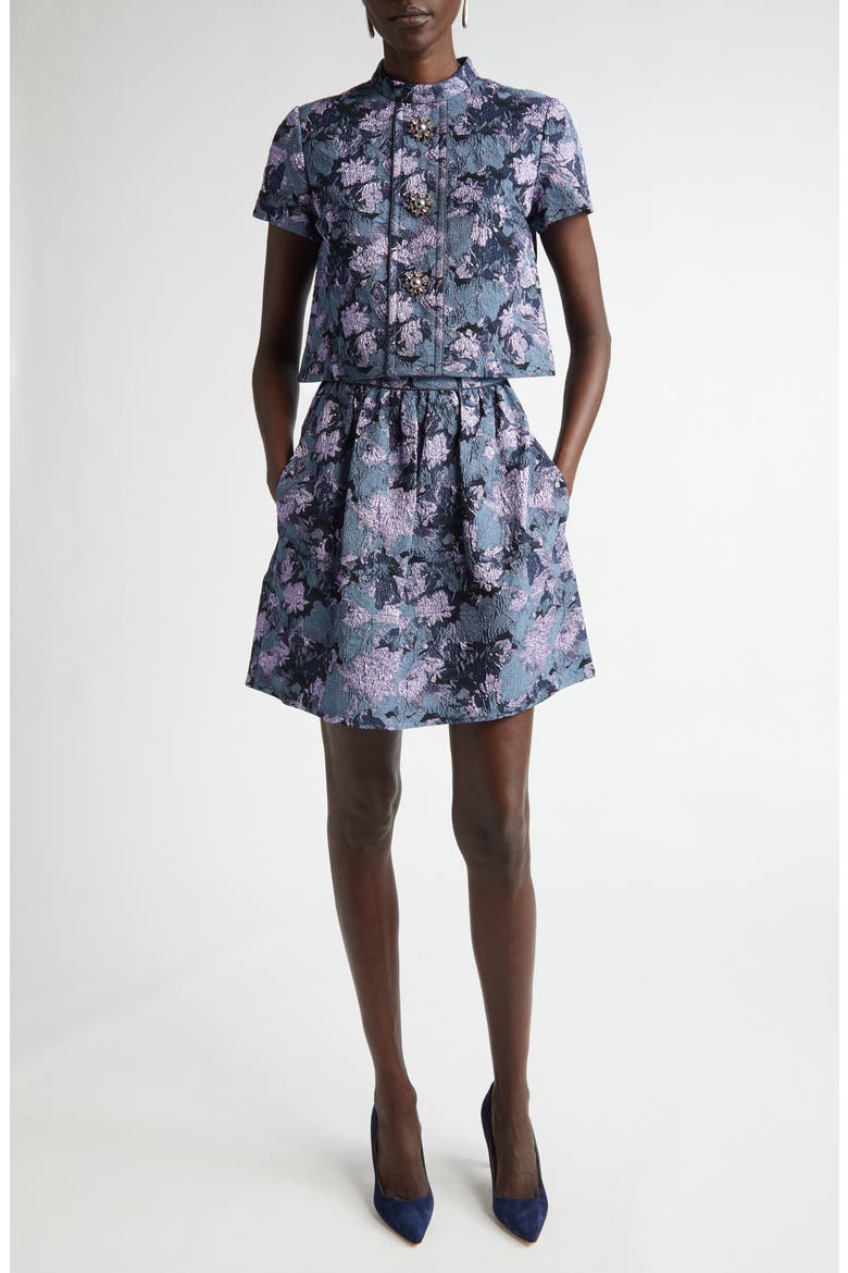 Floral Metallic Gaufre Miniskirt, Alternate, color, MIDNIGHT LUREX MULTI