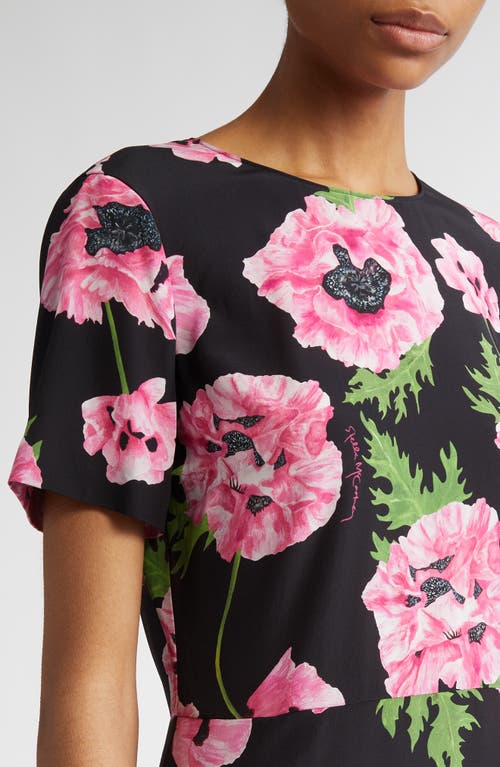 Stella Mccartney Poppy-print Short-sleeve Ruffle Mini Dress In Pink/black