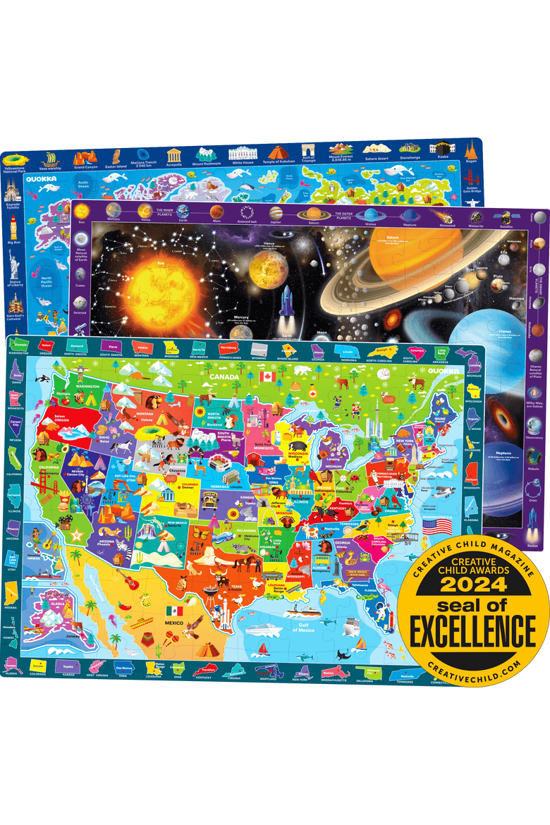Educational Jigsaw Puzzles for Kids & Adults - Map & Space Puzzle Set, Main, color, 100 Piece Set