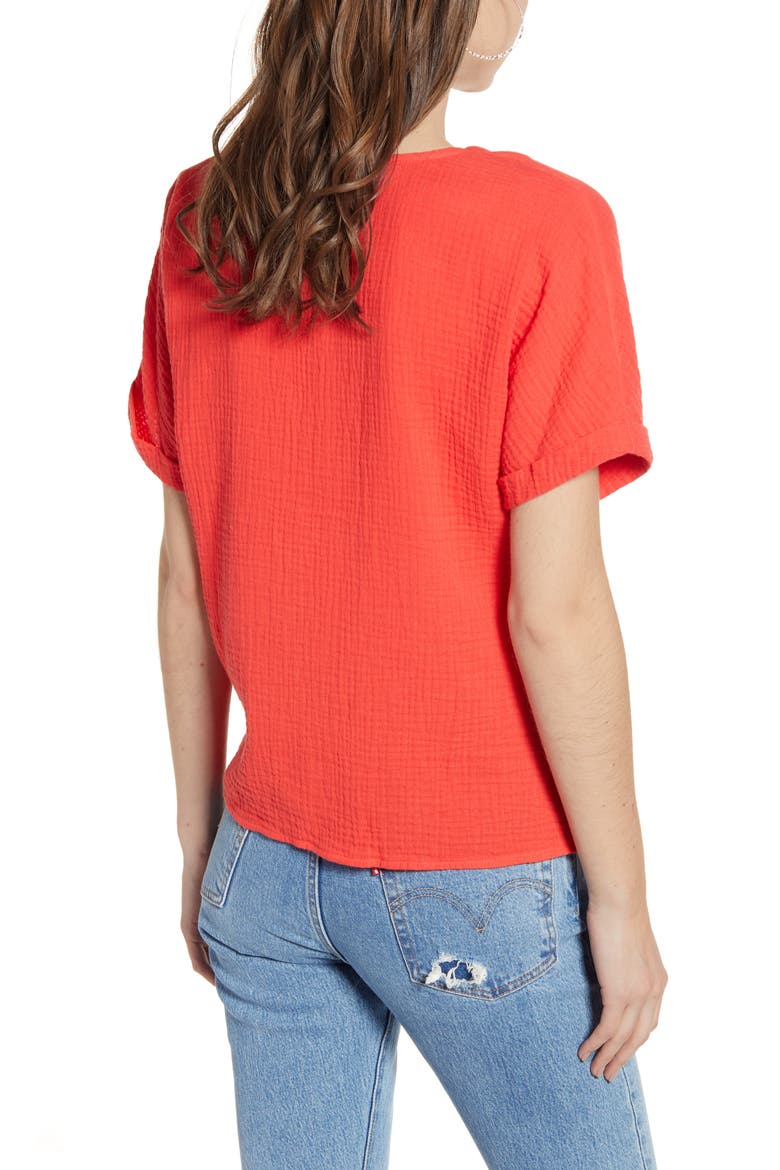 Tie Hem Gauze Top, Alternate, color, WATERMELON