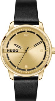 BOSS Stamp Leather Strap Watch, 42mm