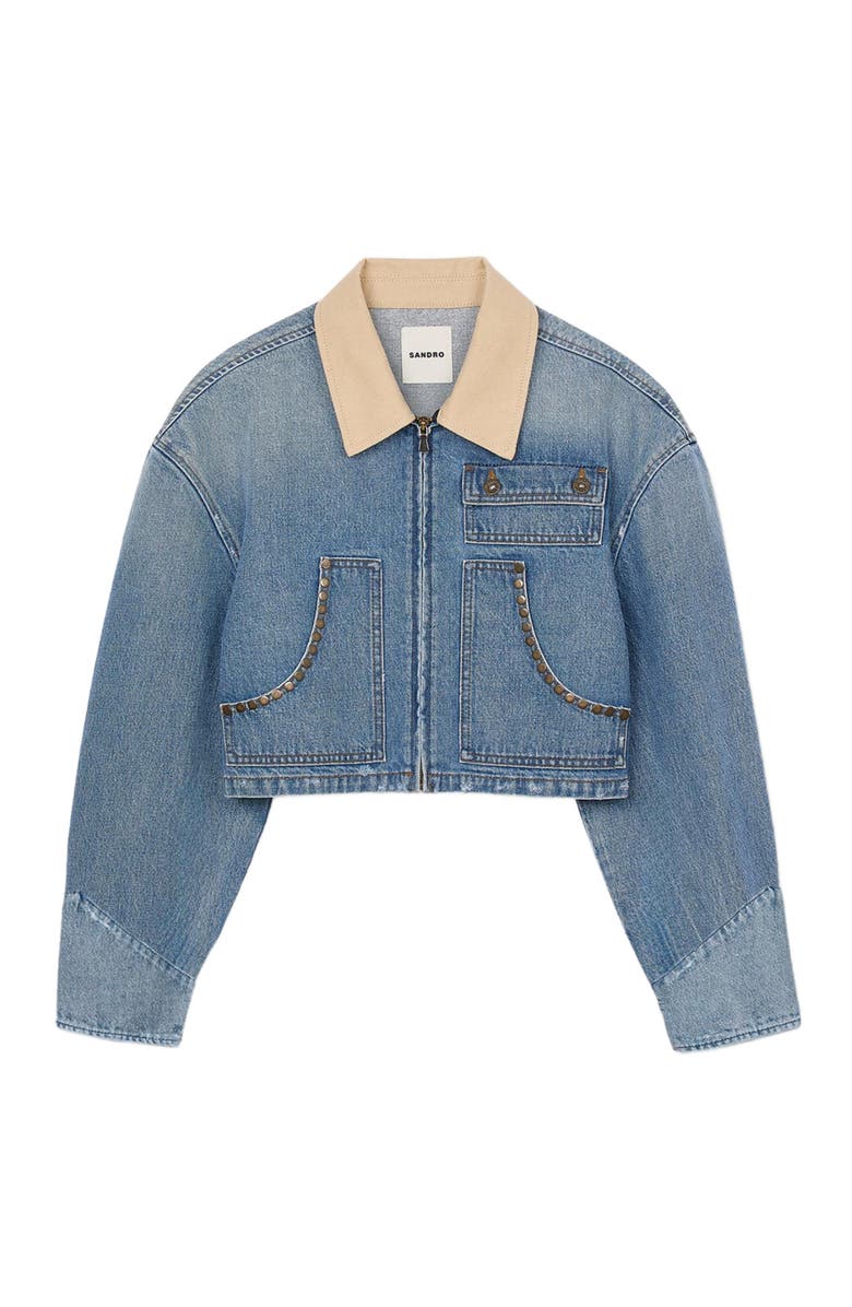SANDRO Denim jacket with studs, Alternate, color,