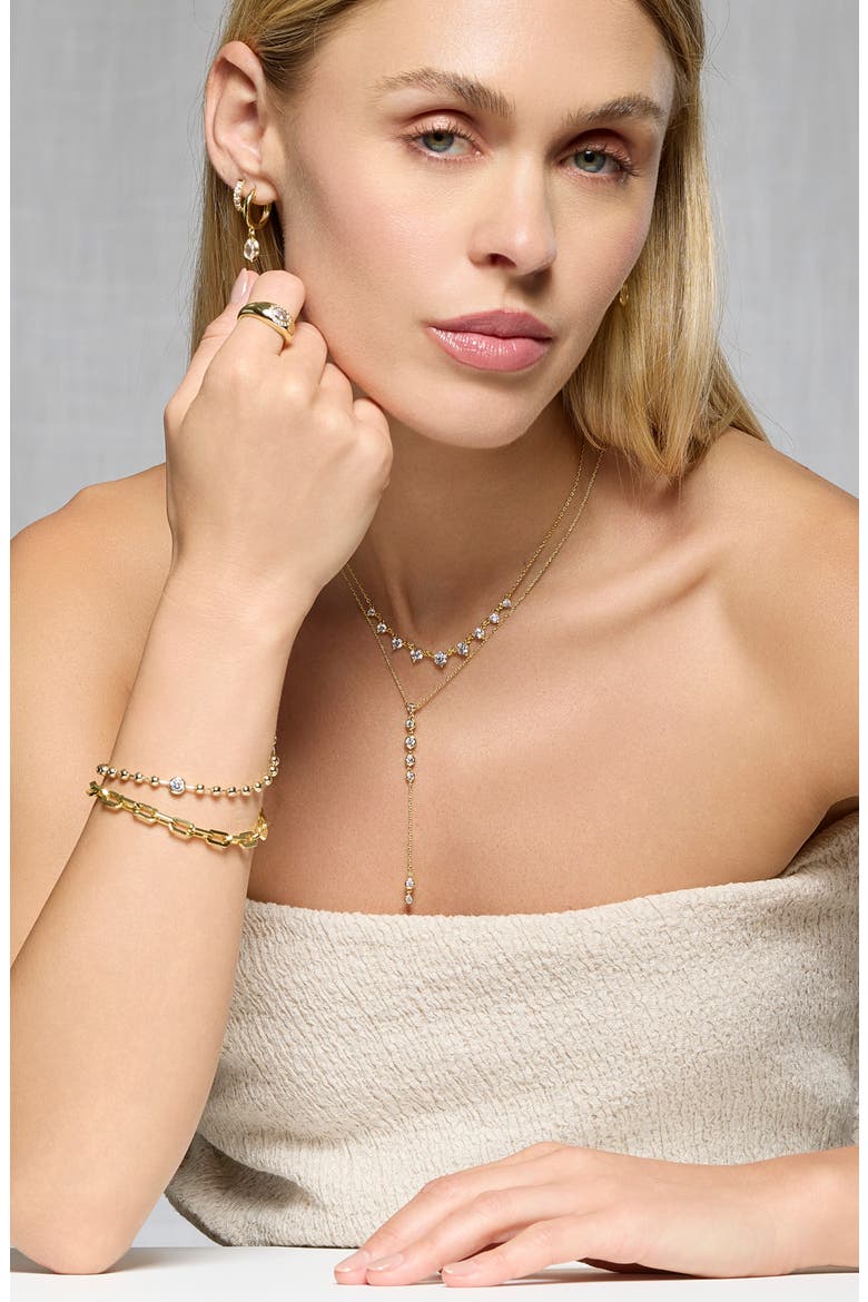 Cubic Zirconia Bezel Y-Necklace, Alternate, color, GOLD