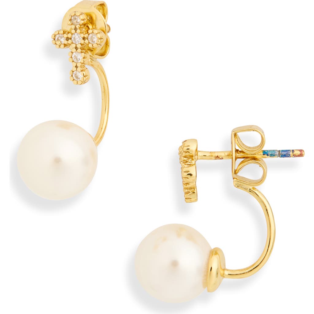Argento Vivo Cubic Zirconia & Freshwater Pearl Front/back Hoop Earrings In Gold