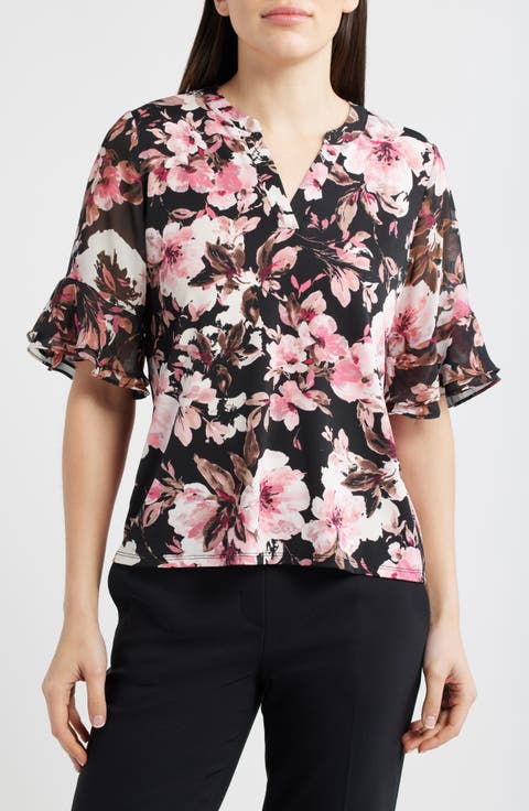 AK ANNE KLEIN Ruffle Sleeve Top (Petite)