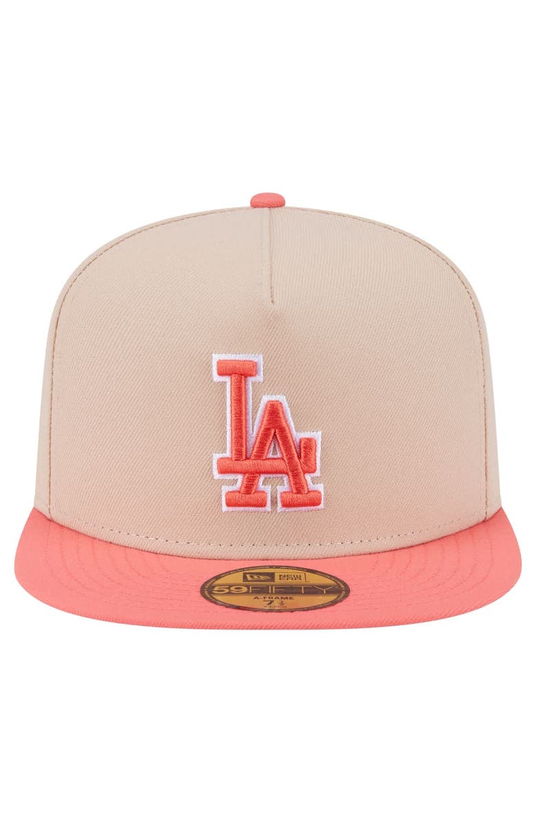 New Era Men's New Era Light Beige/Coral Los Angeles Dodgers Two-Tone Color Pack A-Frame 59FIFTY Fitted Hat, Alternate, color, Light Beige