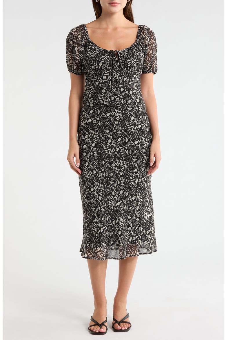 Short Sleeve Chiffon Midi Dress, Main, color, BLACK IVORY JULES FLORAL