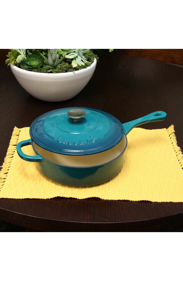 Crock-pot 3.5 Quart Enameled Cast Iron Deep Saute Pan With Self Basting Lid, Alternate, color, Blue