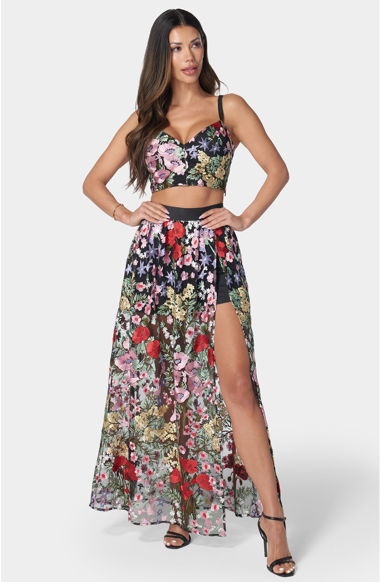 bebe Floral Embroidered Two Piece Set, Main, color, Black/Multi