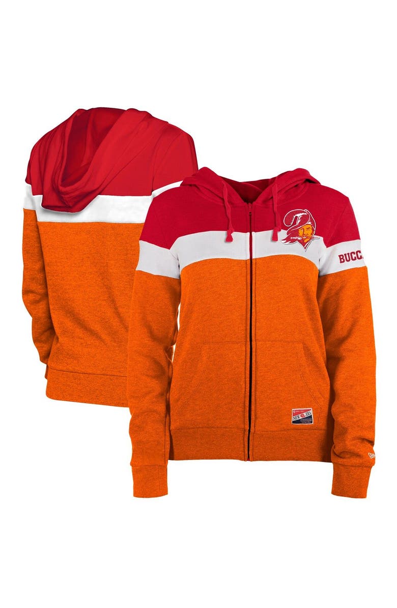 New Era Women's New Era Orange/Red Tampa Bay Buccaneers Throwback Colorblock Full-Zip Hoodie, Main, color, 