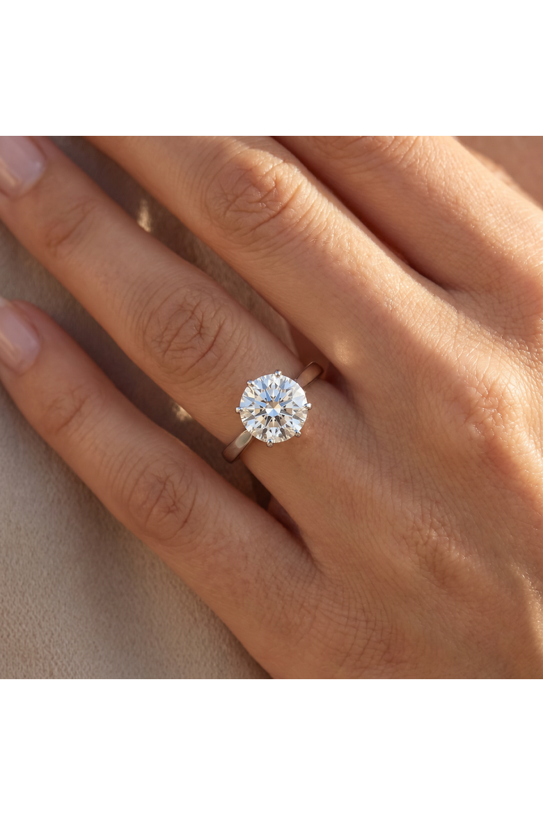 VVS 3ct Solitaire Moissanite Engagement Ring Round Brilliant 14k Gold, Alternate, color, 14k White Gold