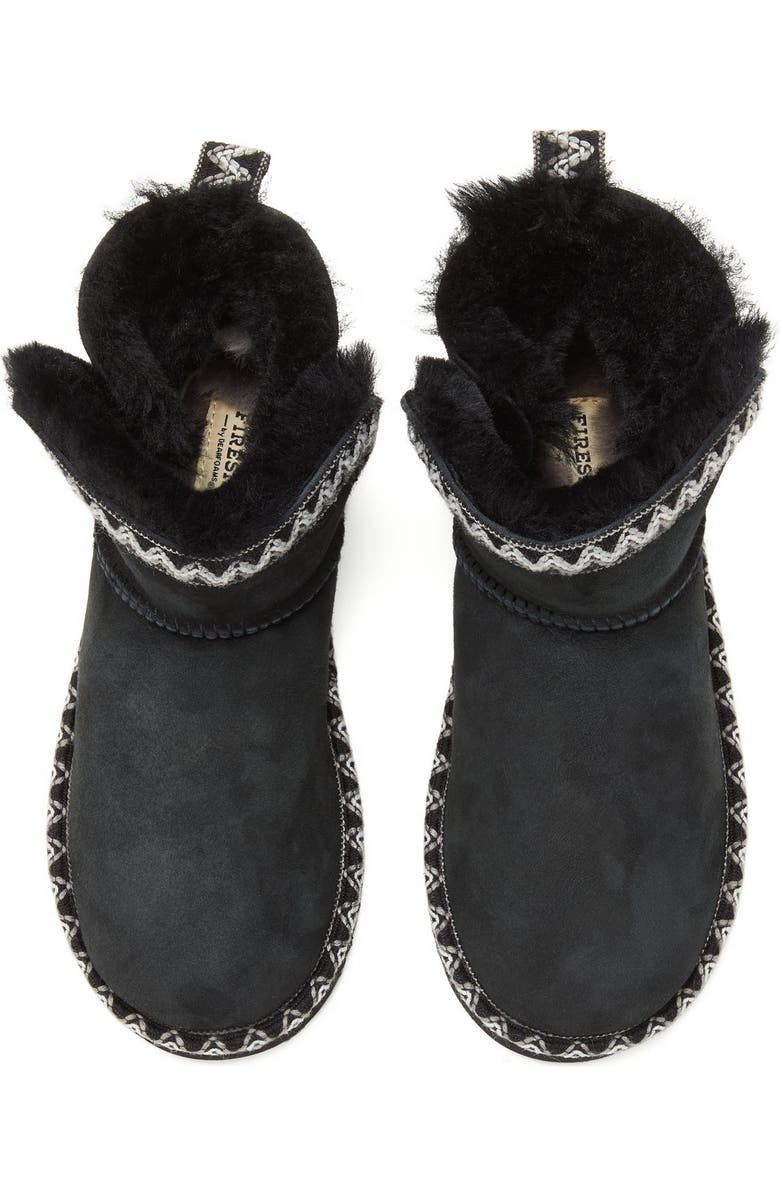 DEARFOAMS Fireside Perth Genuine Shearling Fold Down Bootie with Embroidery, Alternate, color, Black