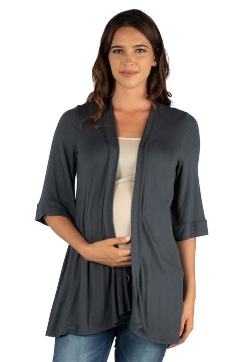 Maternity Open Front Elbow Length Sleeve Cardigan