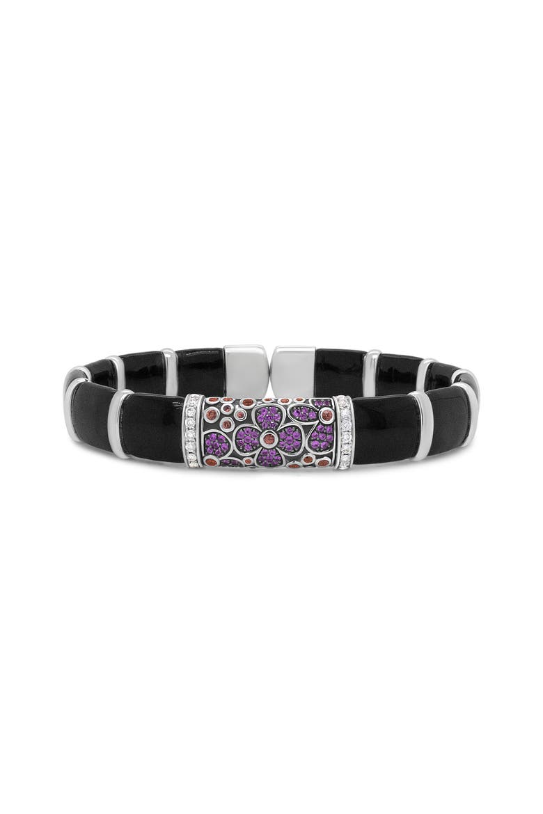 Silver Enamel 1/3 Ct Diamonds & Sapphire Bangle Bracelet -7.75", Main, color, White