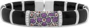 Haus of Brilliance Silver Enamel 1/3 Ct Diamonds & Sapphire Bangle Bracelet -7.75"