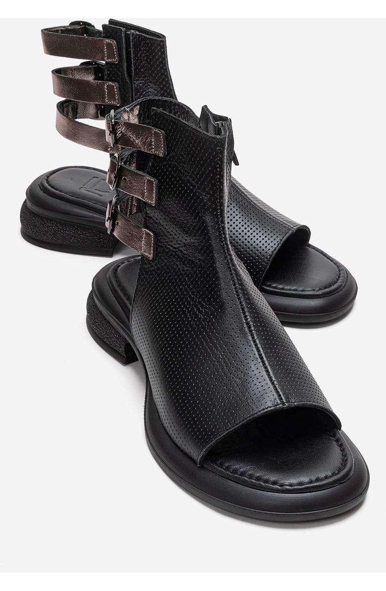 Forever & Always Shoes Carina Leather Side Zip Sandal, Main, color, Black