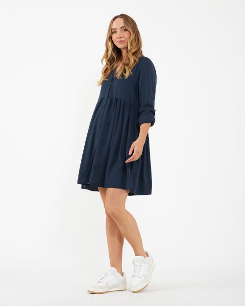 Ripe Maternity Stylish Navy Demi Tencel Shirtdress For Maternity And Nursing In Blue