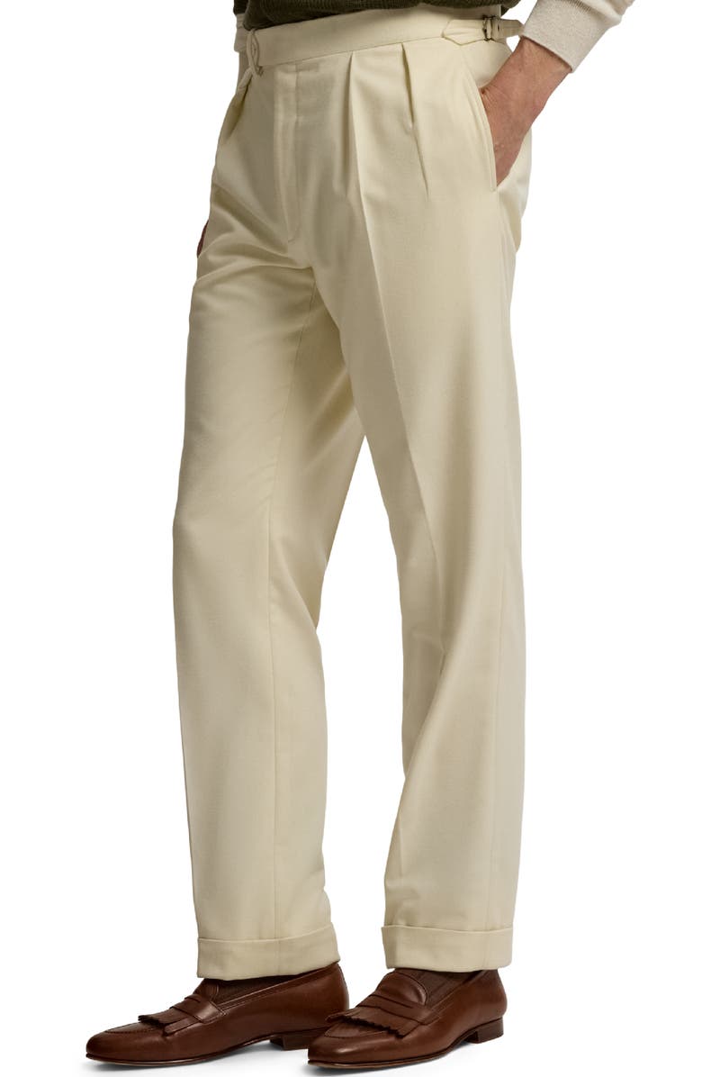 Ralph Lauren Purple Label Pleated Cream Wool Flannel Trousers, Alternate, color, Cream