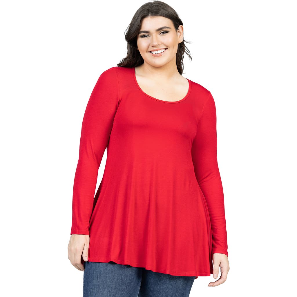 24seven Comfort Apparel Poised Long Sleeve Swing Tunic Top In Red