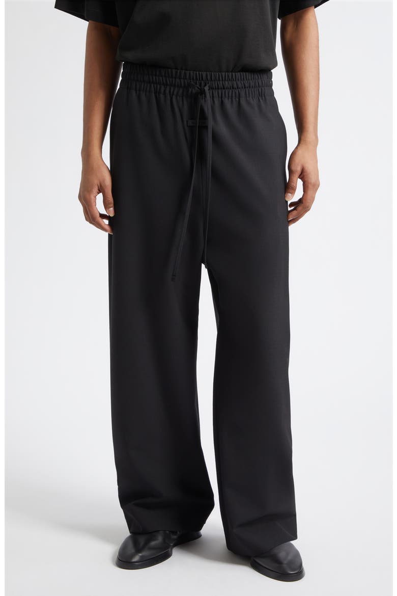 Virgin Wool Wide Leg Drawstring Pants, Main, color, BLACK