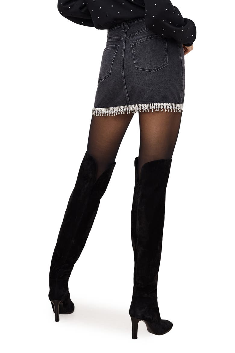 Crystal Trim Denim Miniskirt, Alternate, color, BLACK376