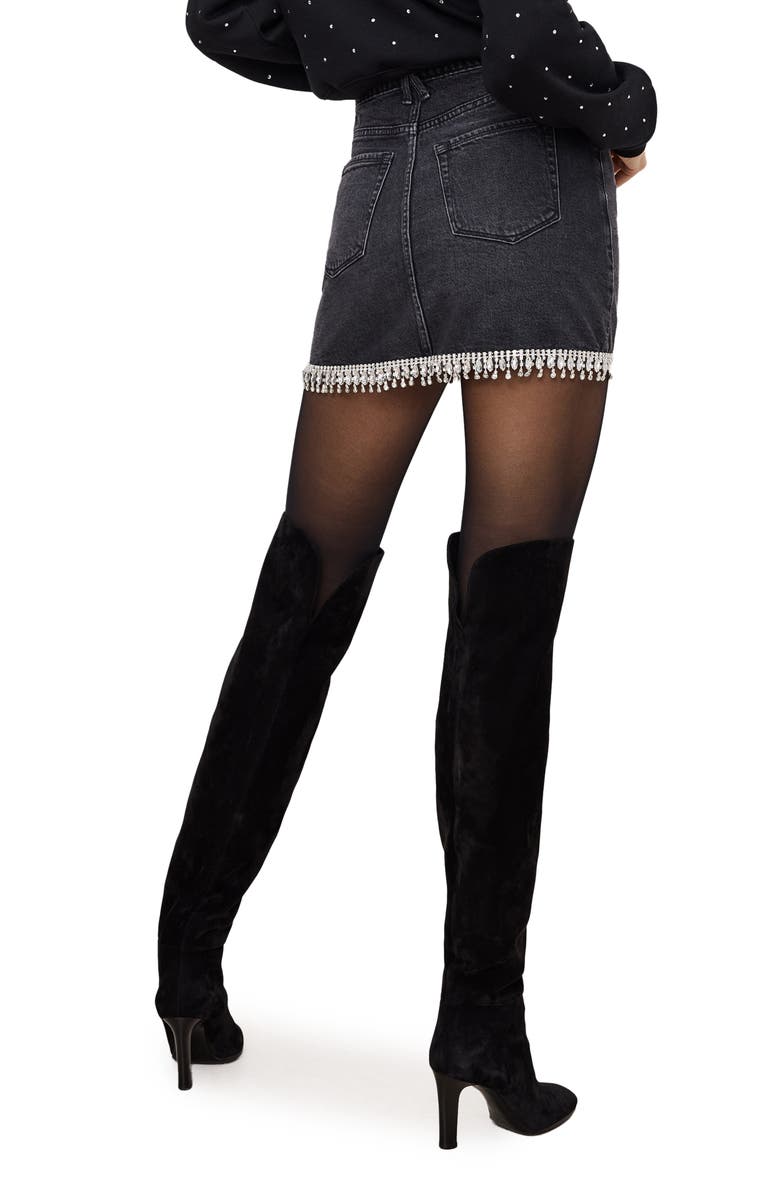 Good American Crystal Trim Denim Miniskirt, Alternate, color, Black376