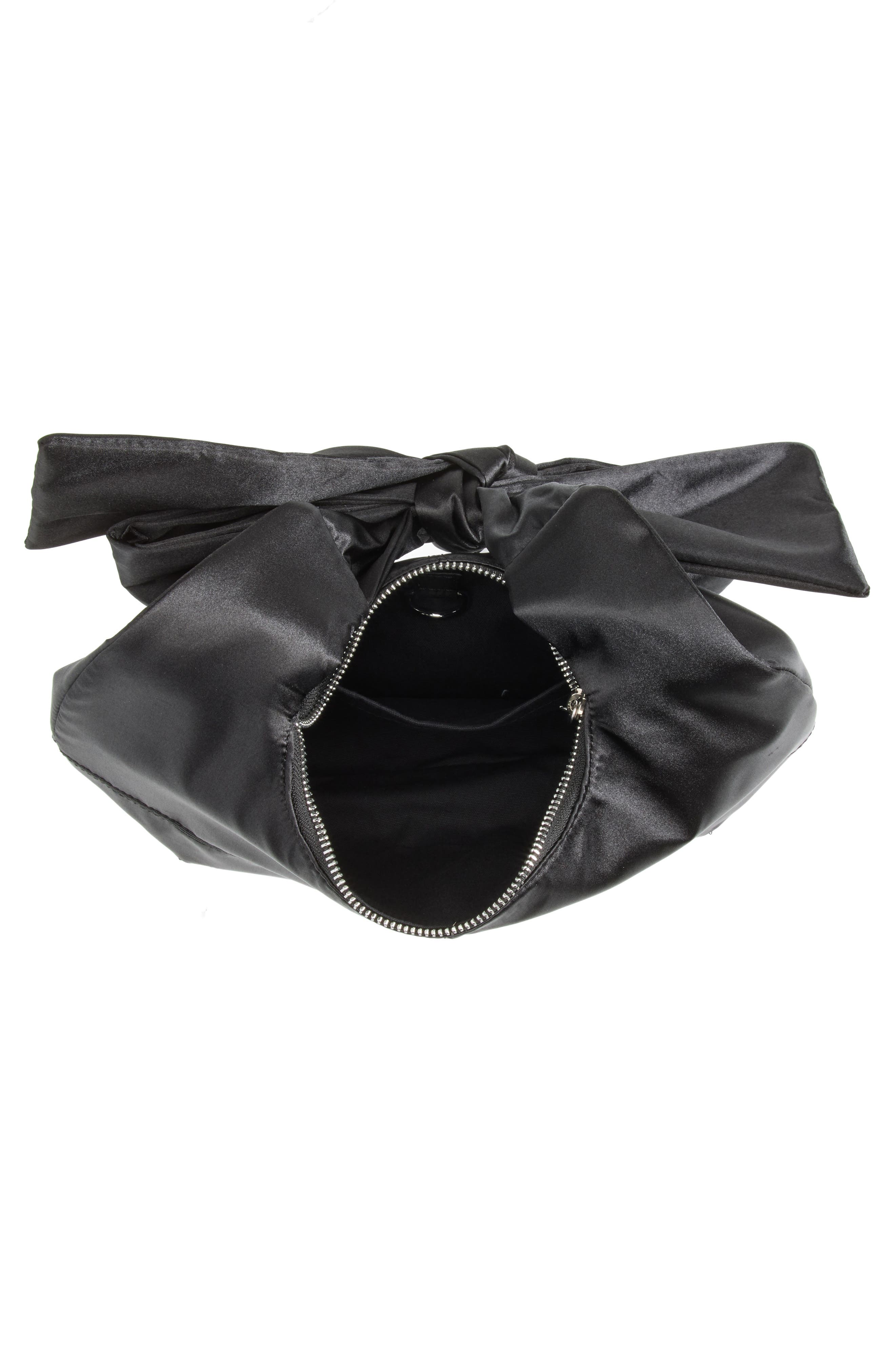 Roo Bow Satin Hobo Bag, Alternate, color, BLACK
