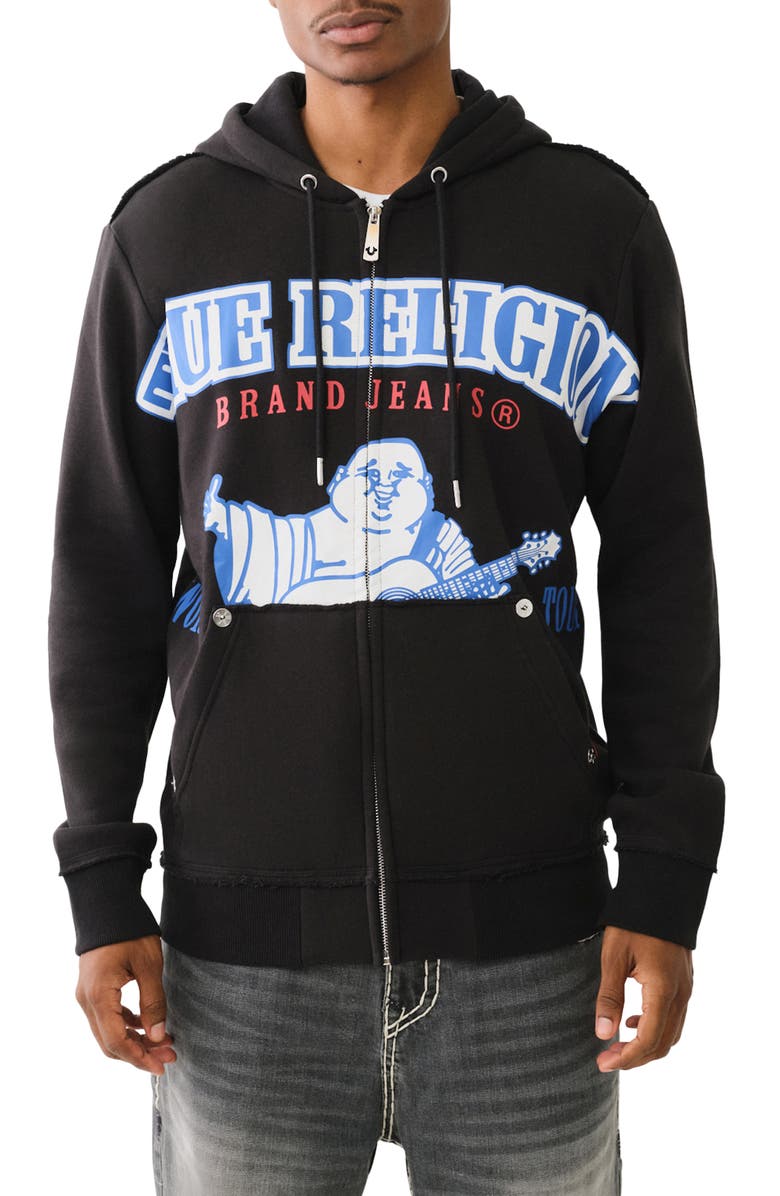 True Religion Brand Jeans Overt Raw Edge Graphic Zip Hoodie, Main, color, 