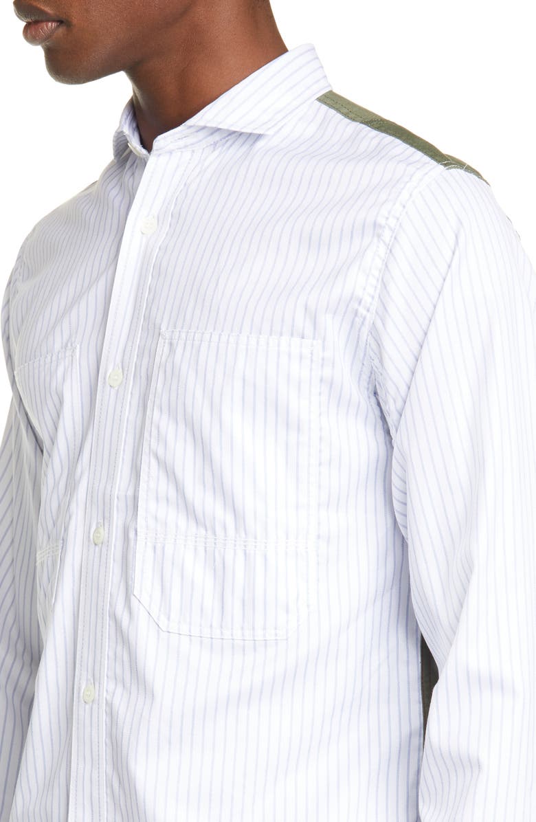 Junya Watanabe Contrast Back Stripe Long Sleeve Button-Up Shirt, Alternate, color, 