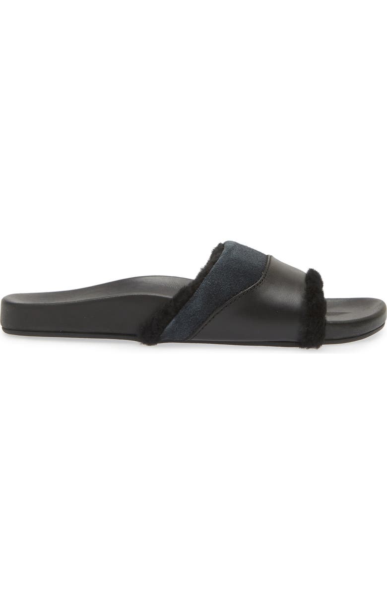 OluKai Hō‘ala Genuine Shearling Slide Sandal, Alternate, color, Black/ Black