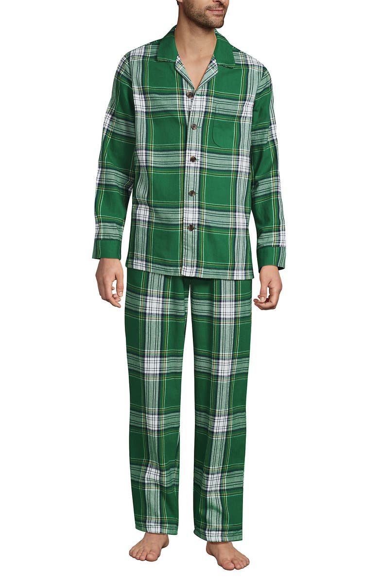 Lands' End Flannel Pajama Set, Alternate, color, Light Emerald Plaid