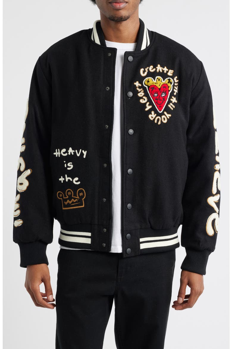 Melton Wool Blend Bomber Jacket, Main, color, BLACK